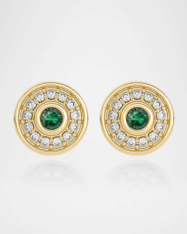 18K Universum Petite Pave Diamond and Emerald Stud Earrings